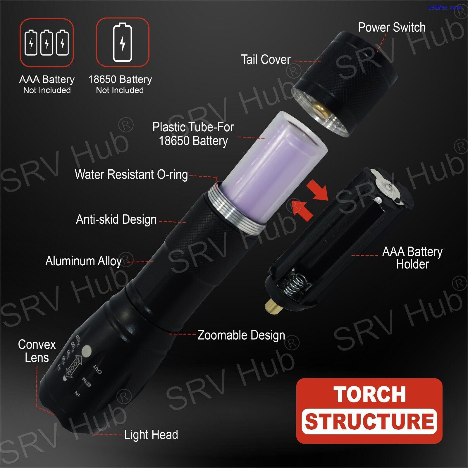 LED Flashlight 13cm Bright Torch 2000 Lumens, 5 Modes, Zoom Tactical Light Lamp 0 