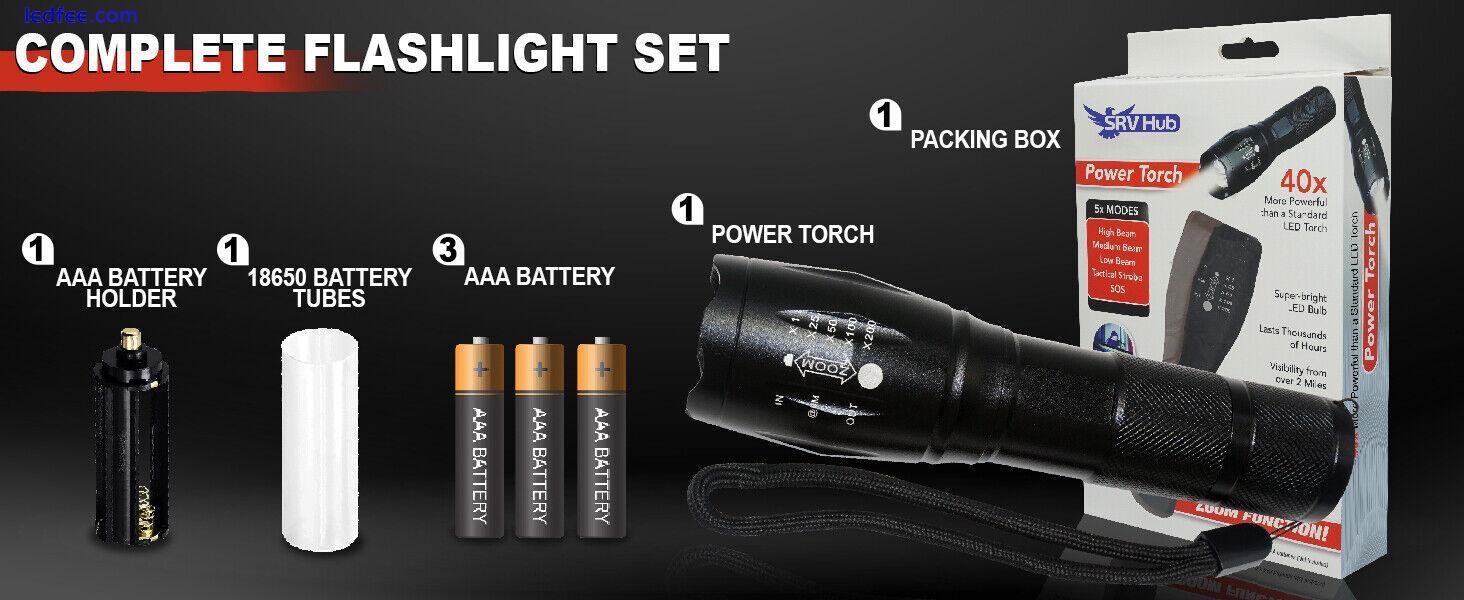 LED Flashlight 13cm Bright Torch 2000 Lumens, 5 Modes, Zoom Tactical Light Lamp 3 