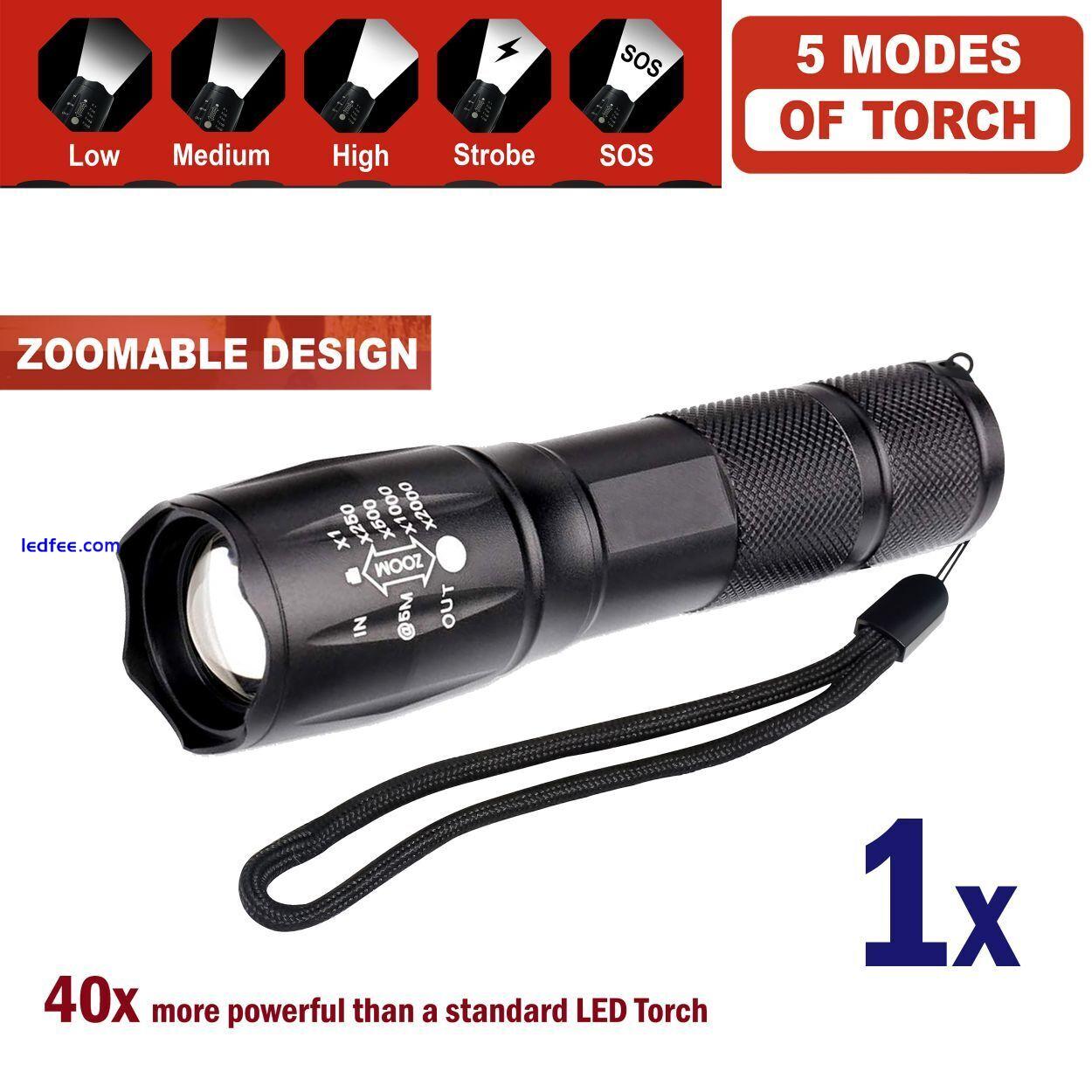 LED Flashlight 13cm Bright Torch 2000 Lumens, 5 Modes, Zoom Tactical Light Lamp 4 