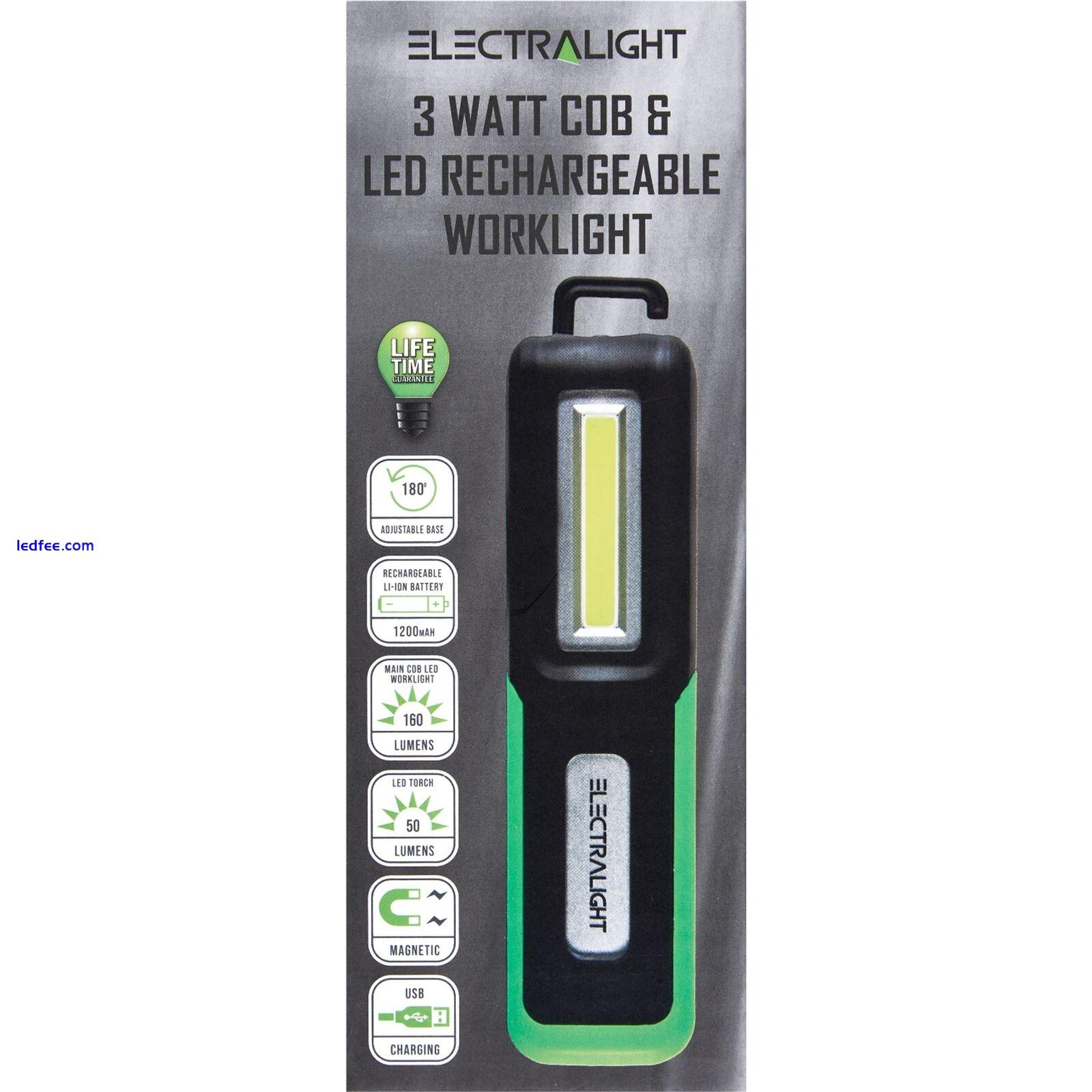 Electralight 3W COB LED Work Light Cordless Inspection Torch Li-Ion Rechargeable 0 