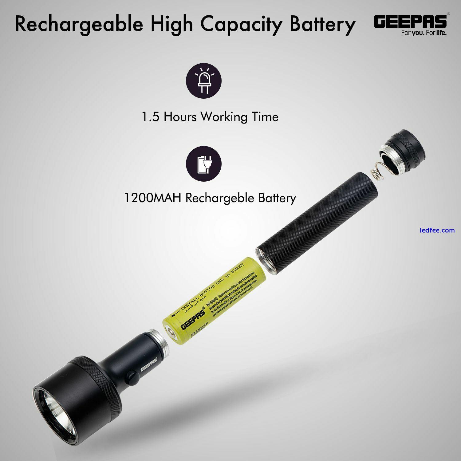 Geepas USB Rechargeable LED Flashlight XPE LED Handheld Torch Super Brightness  3 