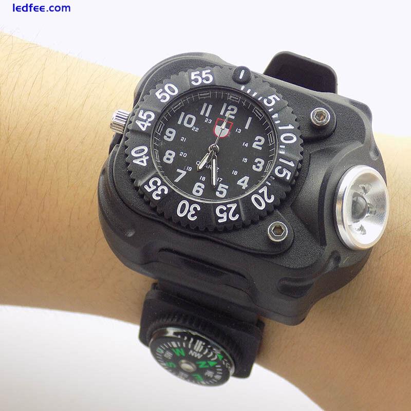 Military Tactical LED Flashlight Torch Wrist Watch Compass USB Rechargeable 2 