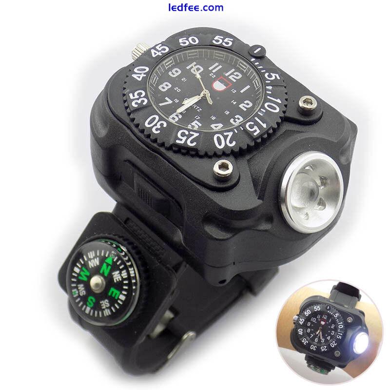 Military Tactical LED Flashlight Torch Wrist Watch Compass USB Rechargeable 1 