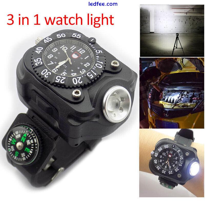 Military Tactical LED Flashlight Torch Wrist Watch Compass USB Rechargeable 0 