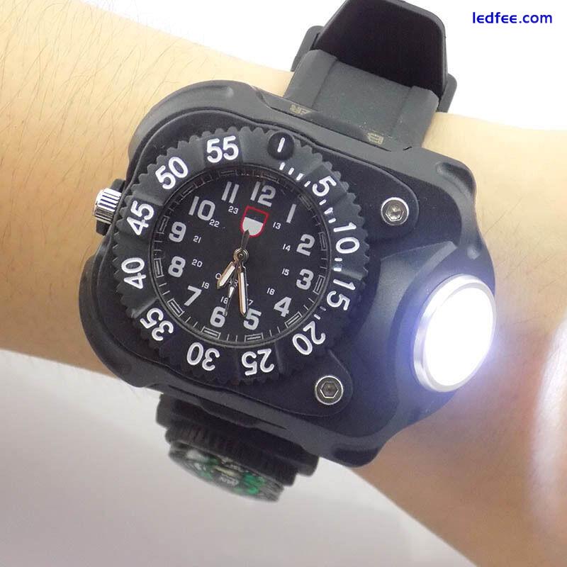 Military Tactical LED Flashlight Torch Wrist Watch Compass USB Rechargeable 5 