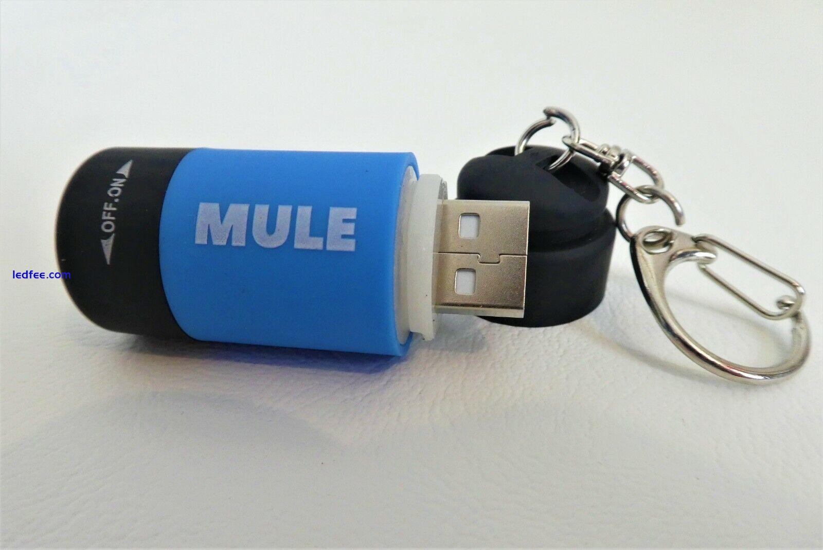 MULE Blue USB Rechargeable water resistant inspection torch key-ring EDC 4 