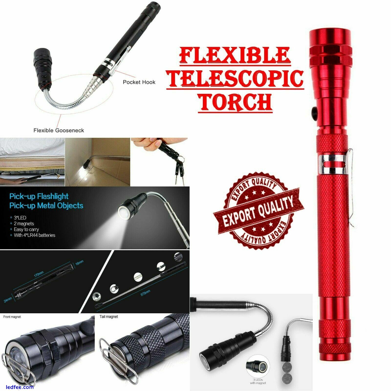 3 LED Telescopic LED Torch Flexible Neck 360 Degree Rotatable Bends Extendable 4 