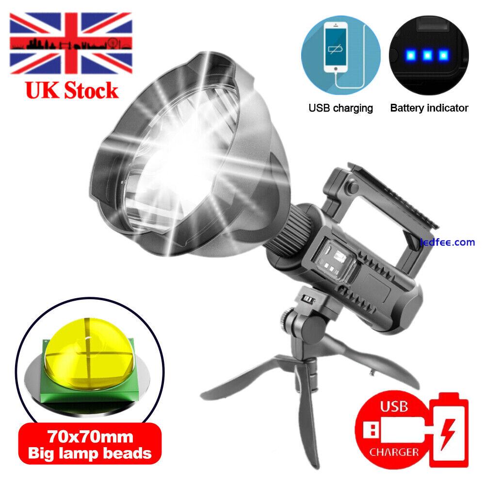 LED Hand Held Spotlight USB Rechargeable Camping Hunting Flashlight Torch Lamp 0 
