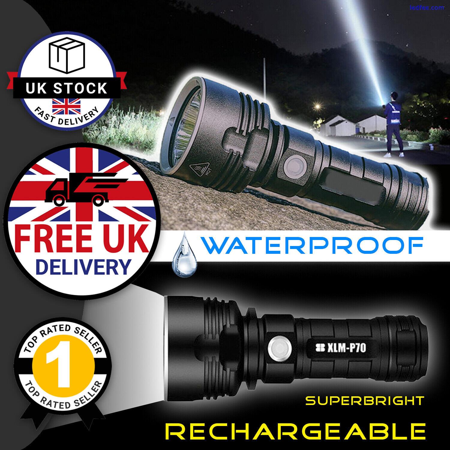 High Power LED Torch 50W Bright Rechargeable Military Grade Tactical Flashlight 0 