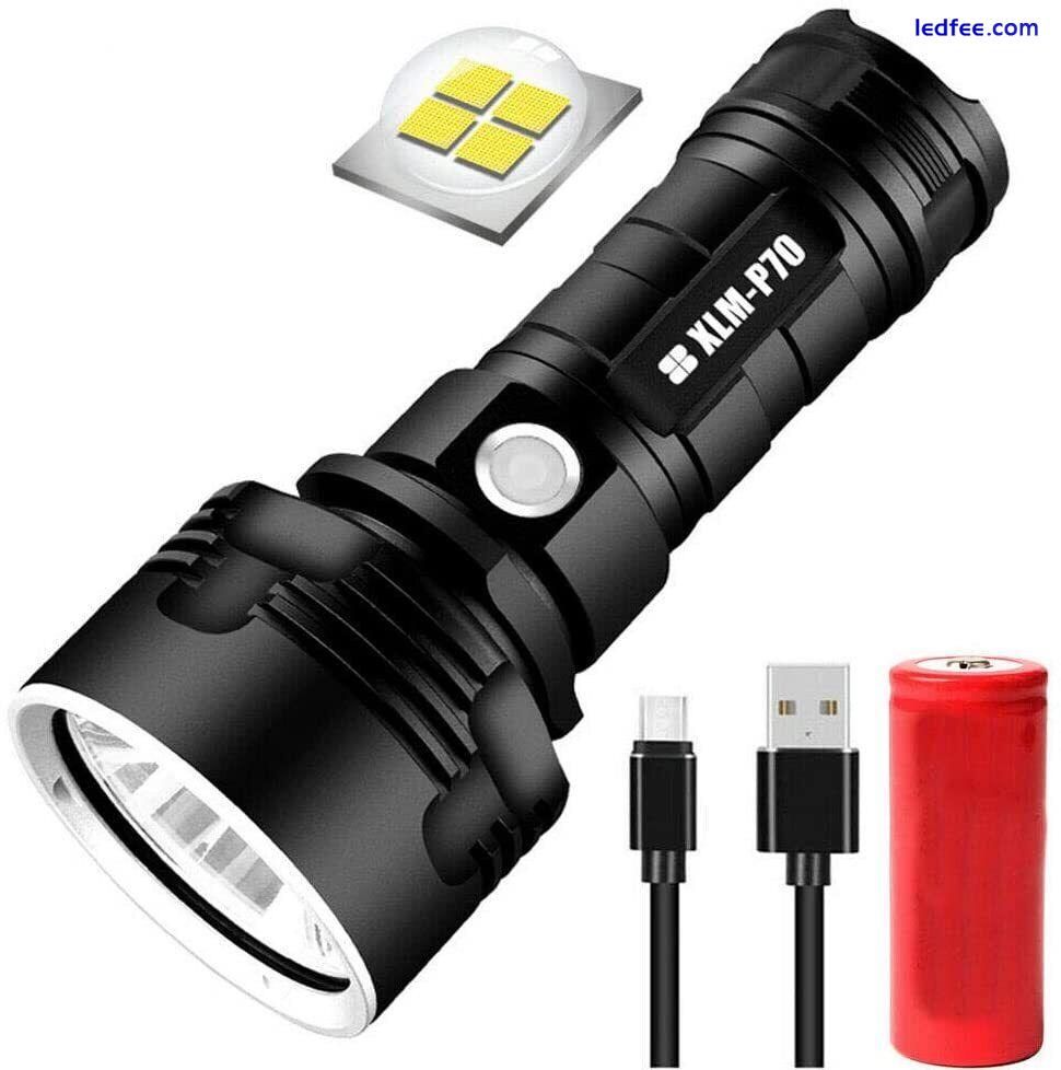 High Power LED Torch 50W Bright Rechargeable Military Grade Tactical Flashlight 5 