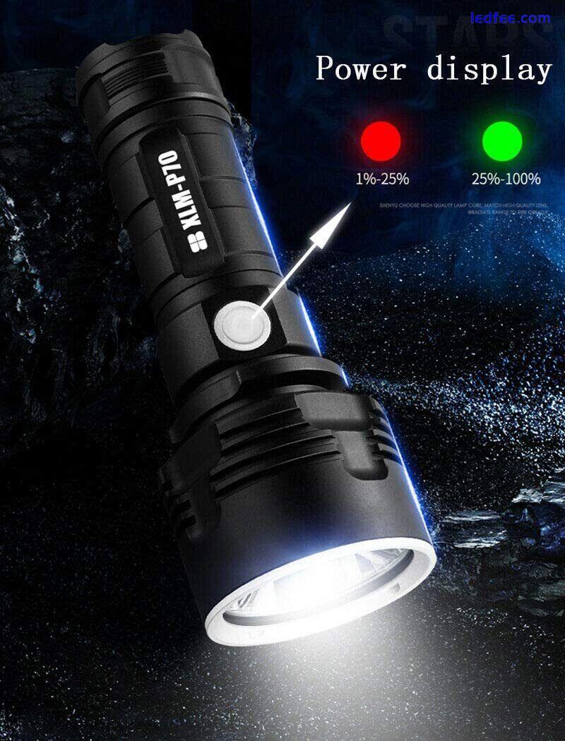 High Power LED Torch 50W Bright Rechargeable Military Grade Tactical Flashlight 4 