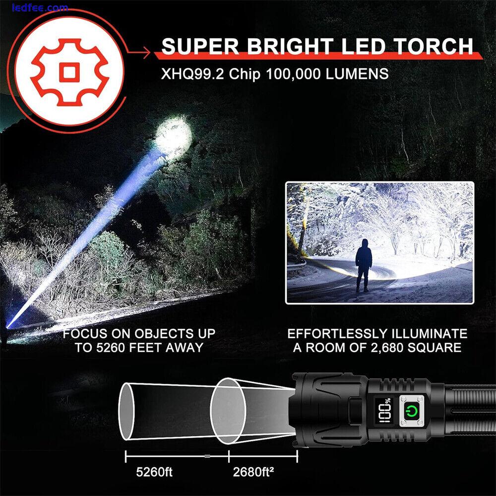 5000000 Lumens Super Bright LED Flashlight Rechargeable 30W Tactical Worklight 3 