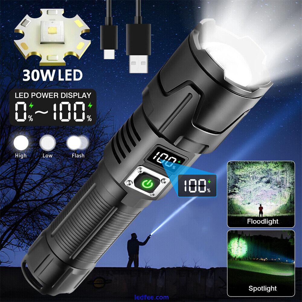 5000000 Lumens Super Bright LED Flashlight Rechargeable 30W Tactical Worklight 0 