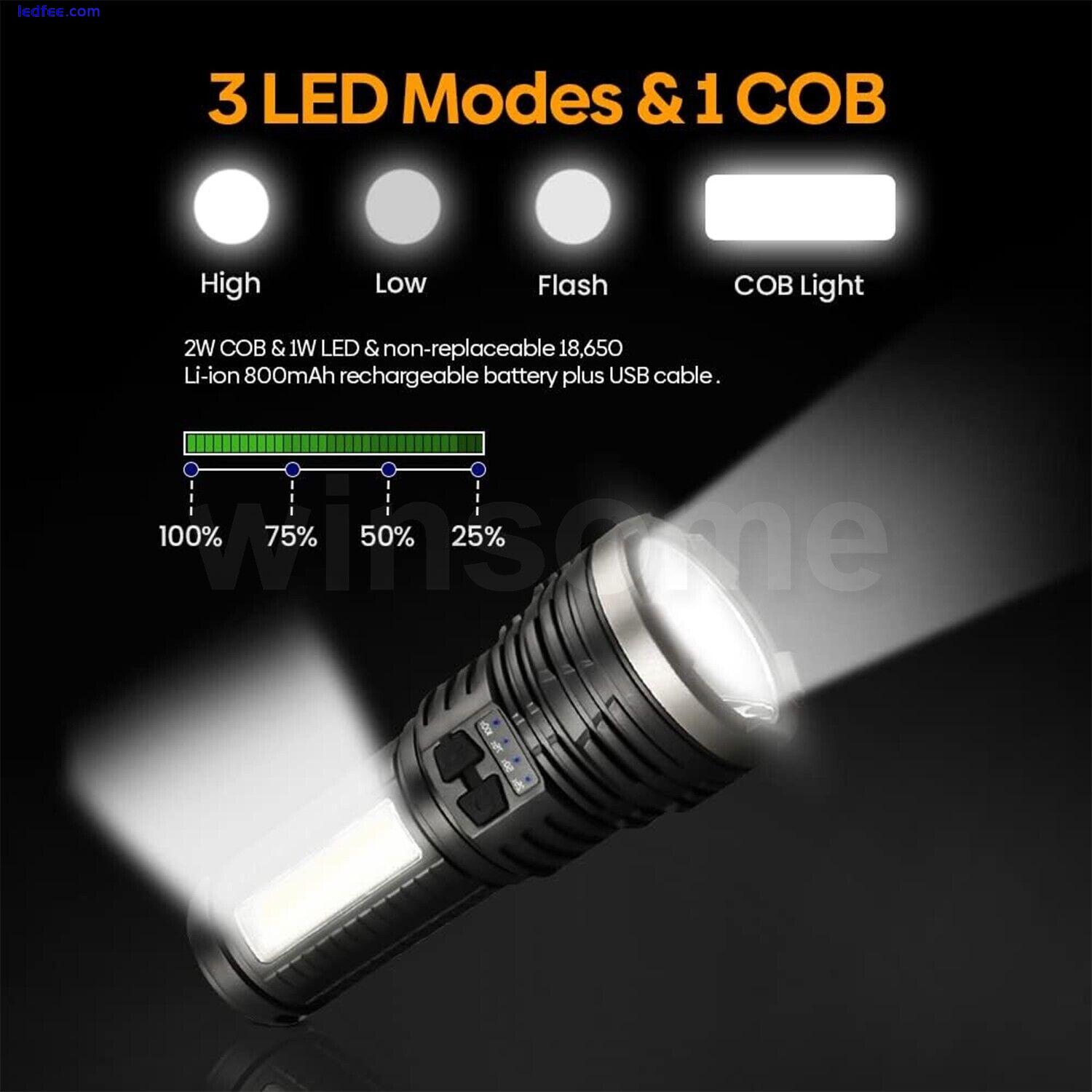 Torch USB Rechargeable Super Bright LED Flashlight Battery Waterproof 4 Modes 1 