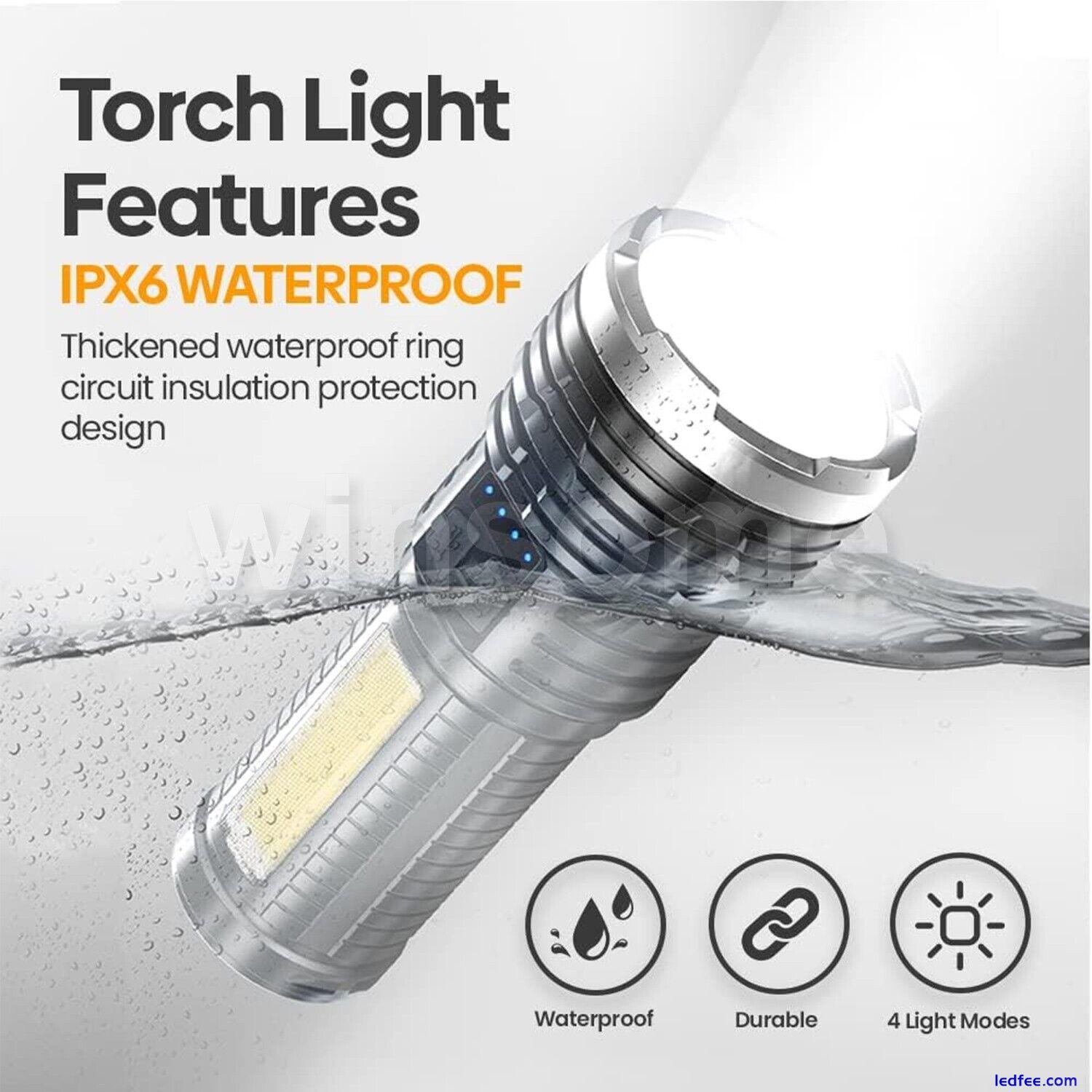 Torch USB Rechargeable Super Bright LED Flashlight Battery Waterproof 4 Modes 2 