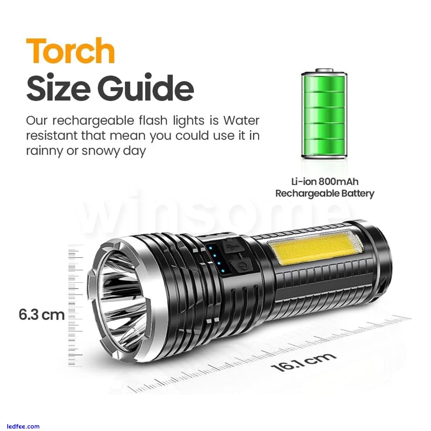 Torch USB Rechargeable Super Bright LED Flashlight Battery Waterproof 4 Modes 0 