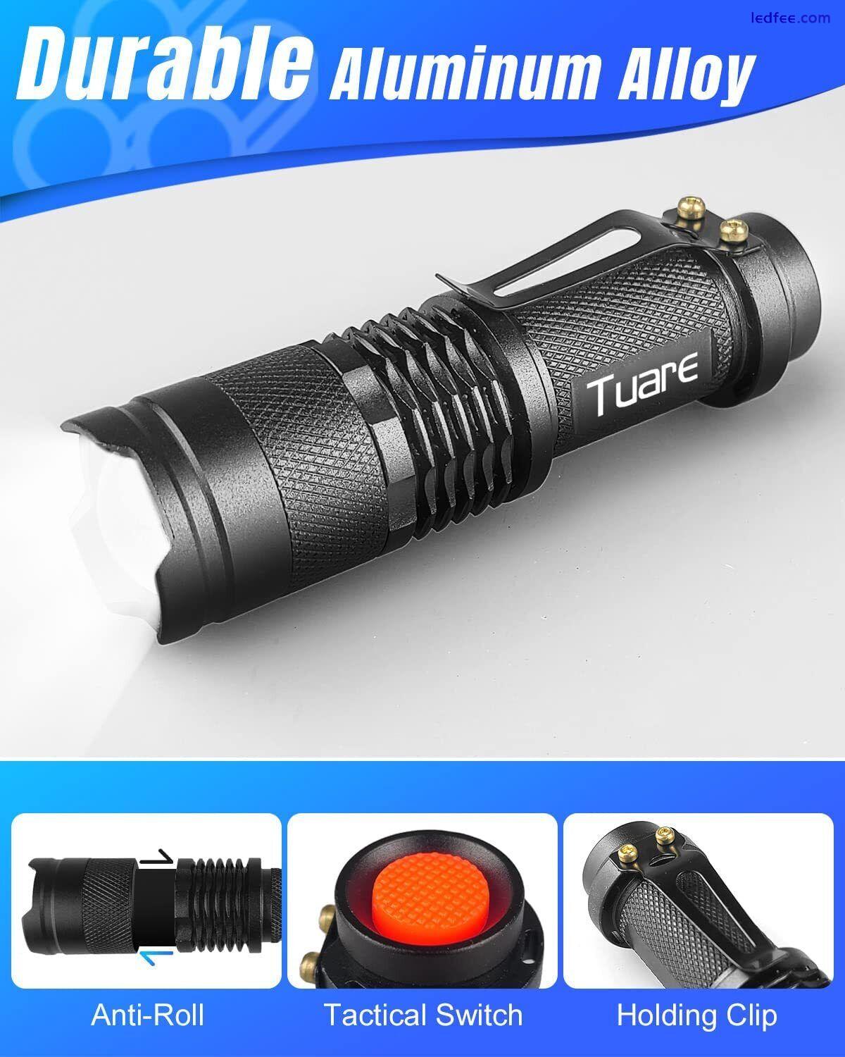 tuare Small LED Torch with AA Battery , 300 Lumens Small Torch LED Super Bright 4 