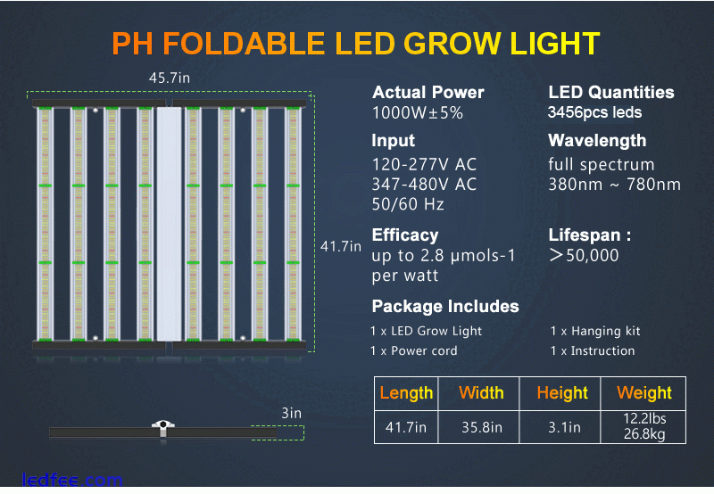Phlizon 1000W Plant Led Grow Light Bar 6x6ft Full Spectrum Indoor Dimmable Lamp 2 