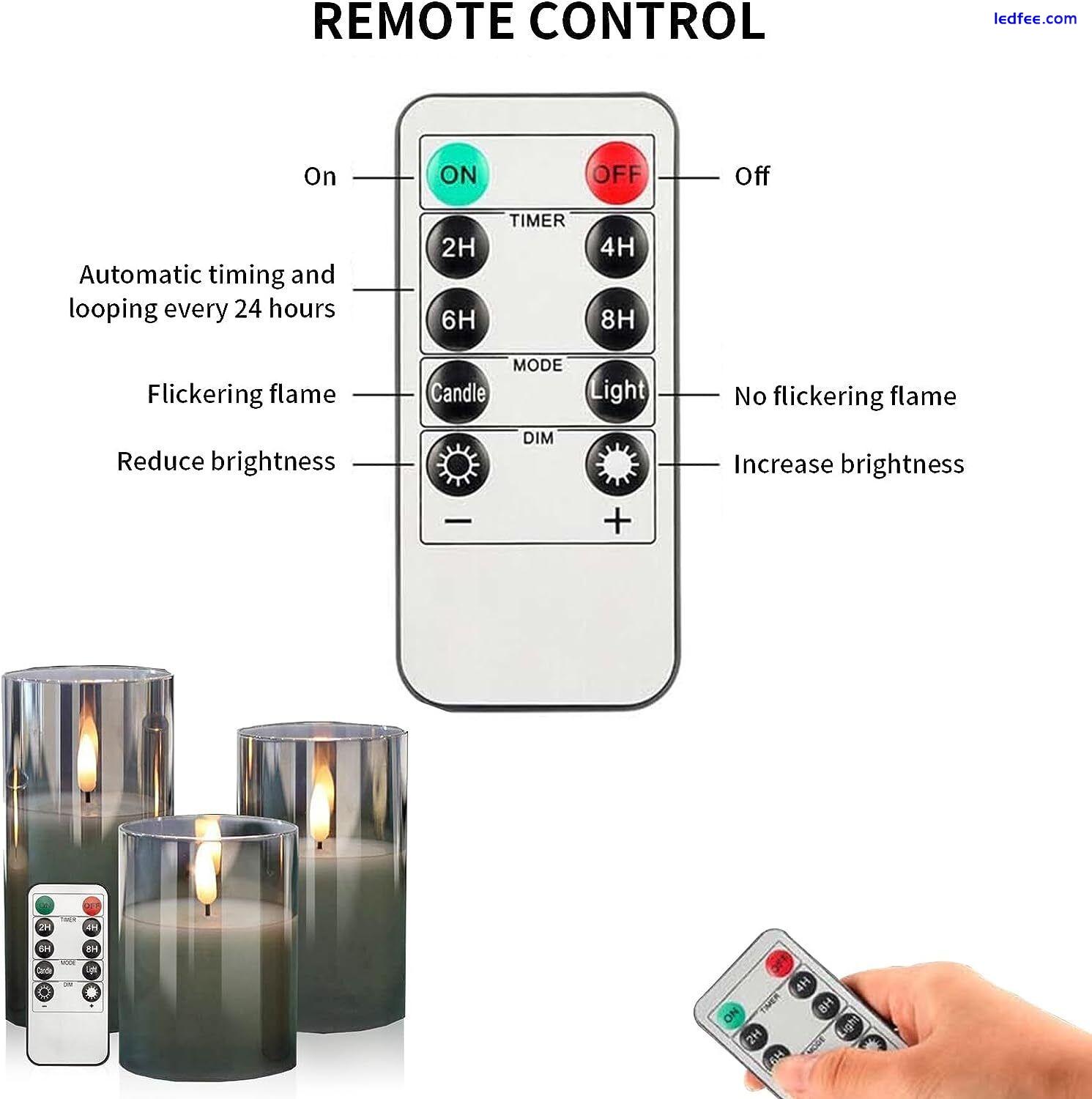 3 Pack Glass Candles Wax LED Set With Remote Control Timer Flameless Flickering 2 