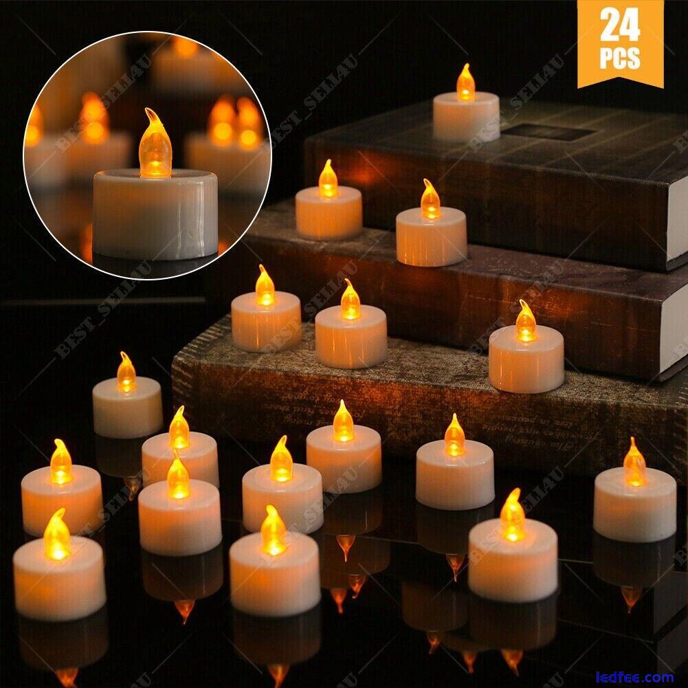 24PCS Flameless LED Tea Lights Candles Flickering Battery Operated Wedding UK 0 