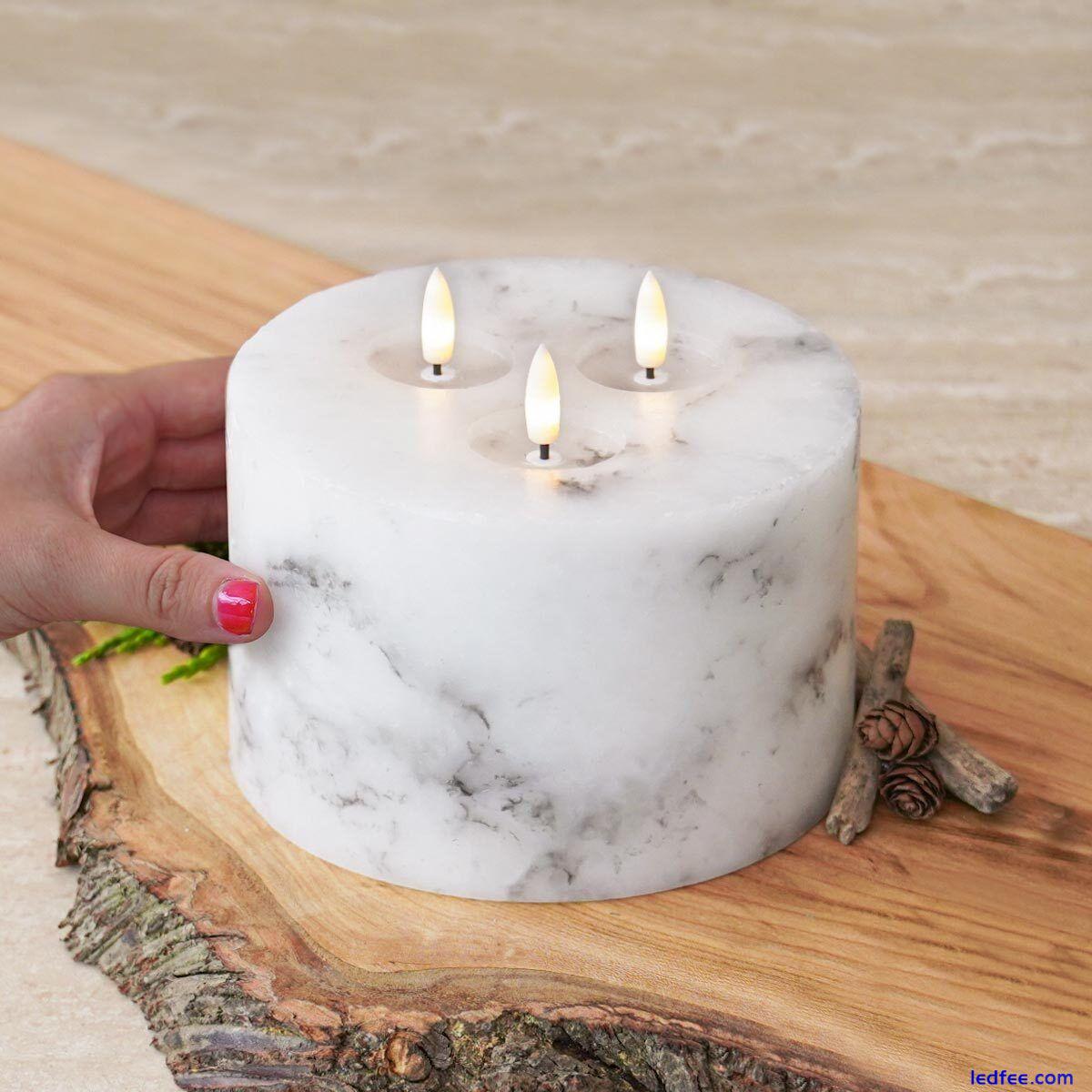 Authentic Flame White LED 3 Wick Marble Remote Control Real Wax Battery Candle 2 