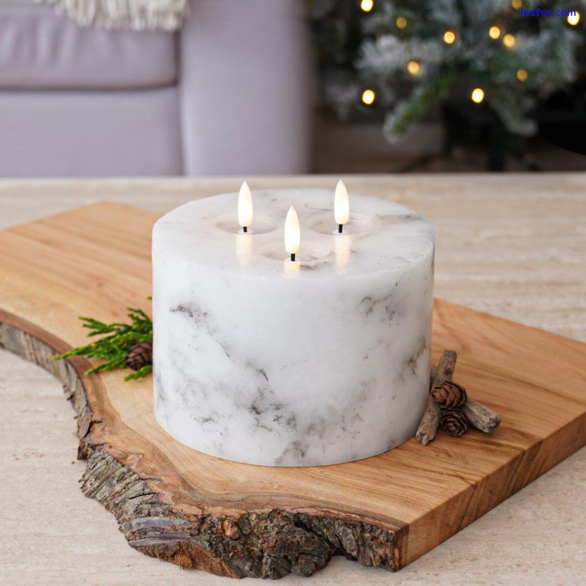 Authentic Flame White LED 3 Wick Marble Remote Control Real Wax Battery Candle 5 
