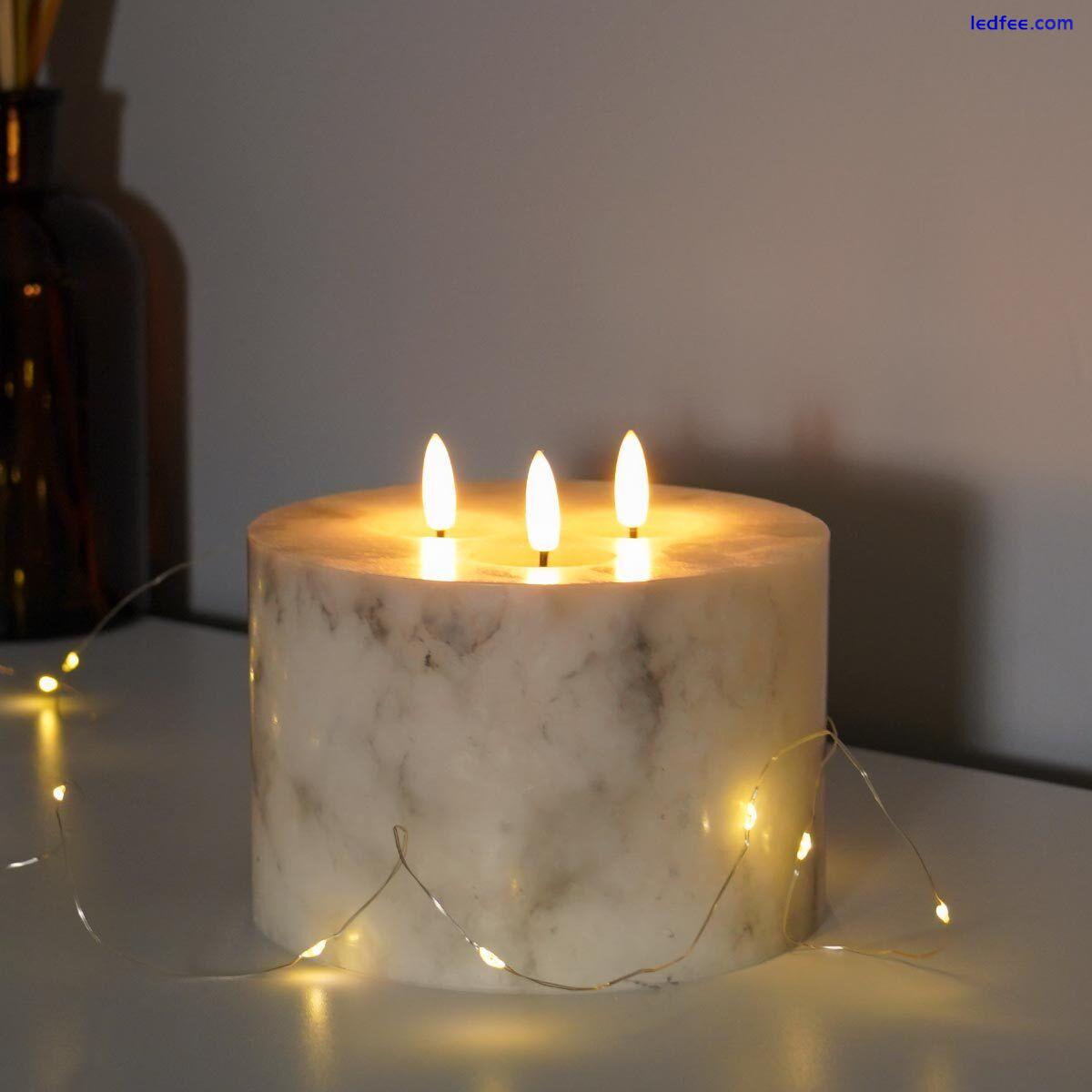 Authentic Flame White LED 3 Wick Marble Remote Control Real Wax Battery Candle 3 