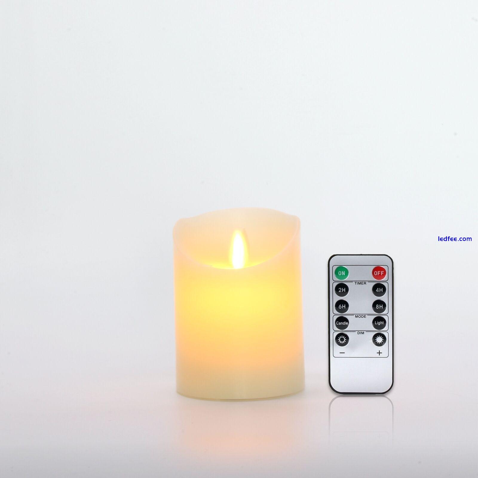 Flameless LED Pillars Candles Battery Real Wax Moving Flame Wick w/ Remote Timer 4 