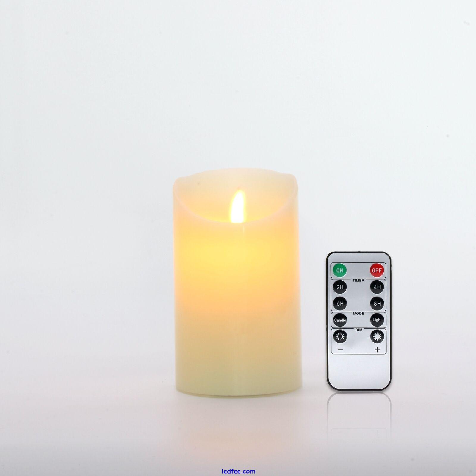 Flameless LED Pillars Candles Battery Real Wax Moving Flame Wick w/ Remote Timer 5 