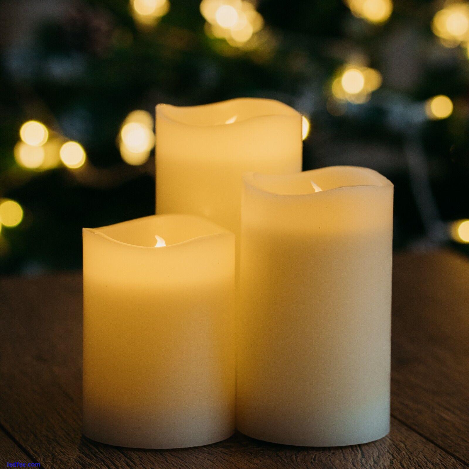 3-Piece Flameless Pillar Candle Set – Flickering LED Candles - Battery Operated 3 
