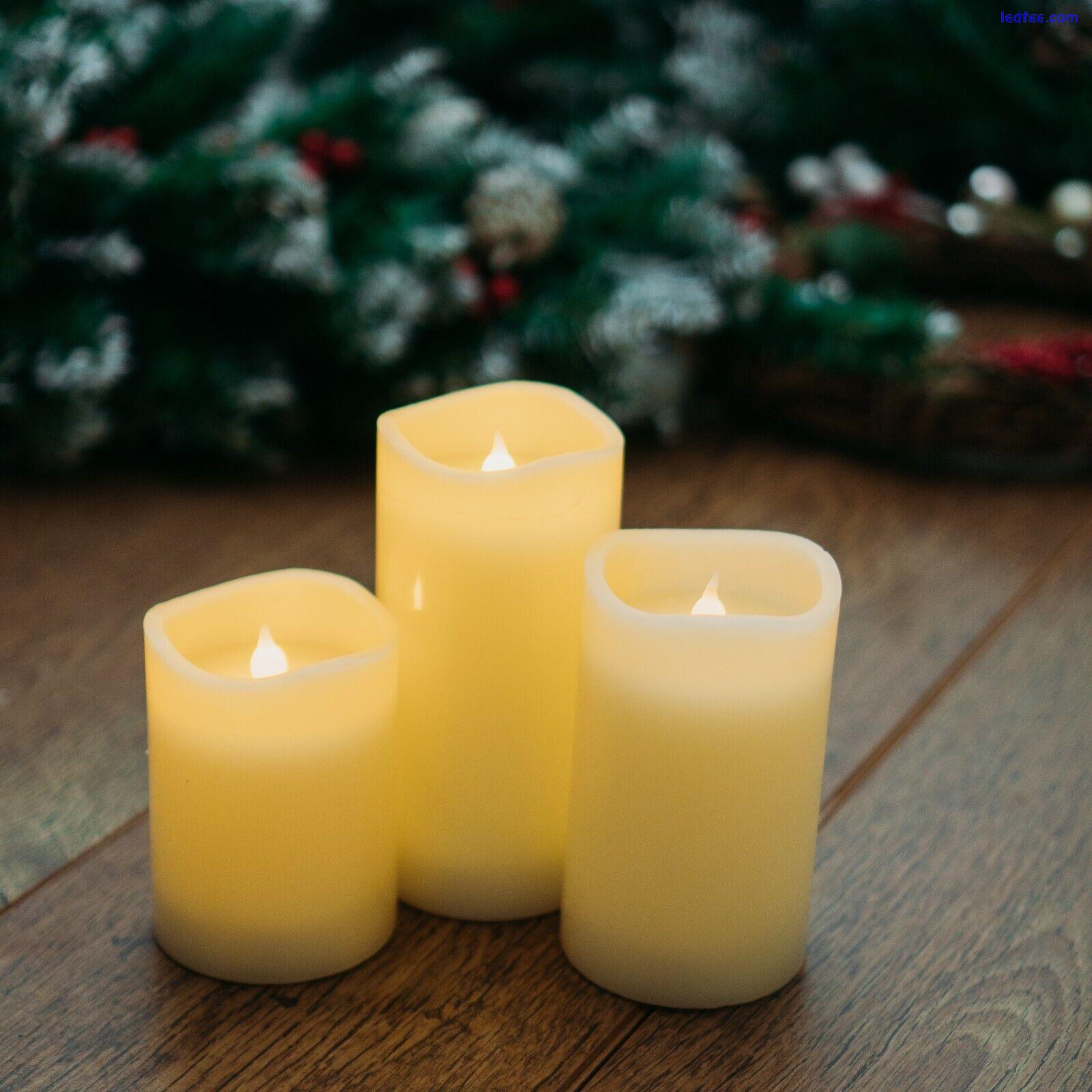 3-Piece Flameless Pillar Candle Set – Flickering LED Candles - Battery Operated 2 