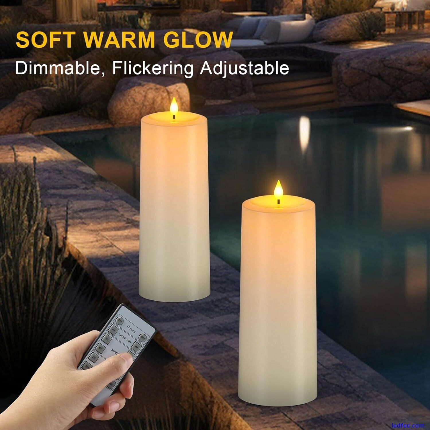 PChero Solar Rechargeable Pillar Candles with Remote, 2pcs LED Flameless Battery 3 