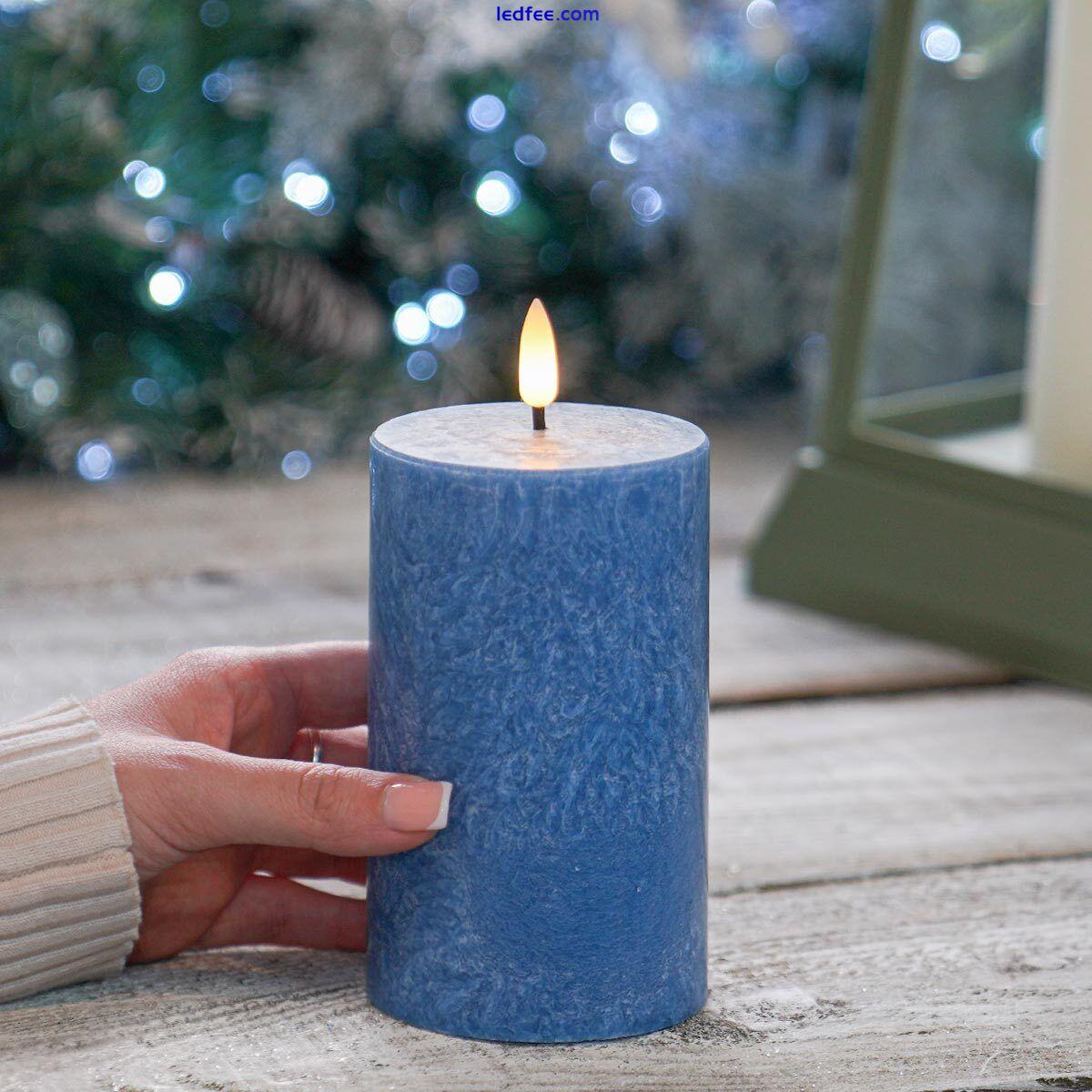 Battery Power LED Blue Marble Real Wax Flameless Flickering Timer Indoor Candles 3 