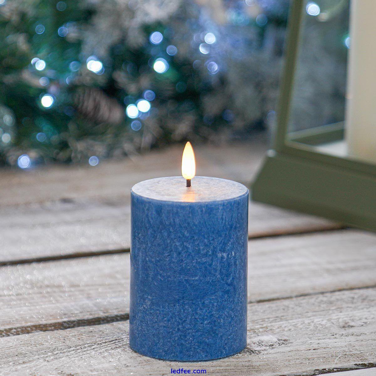 Battery Power LED Blue Marble Real Wax Flameless Flickering Timer Indoor Candles 2 