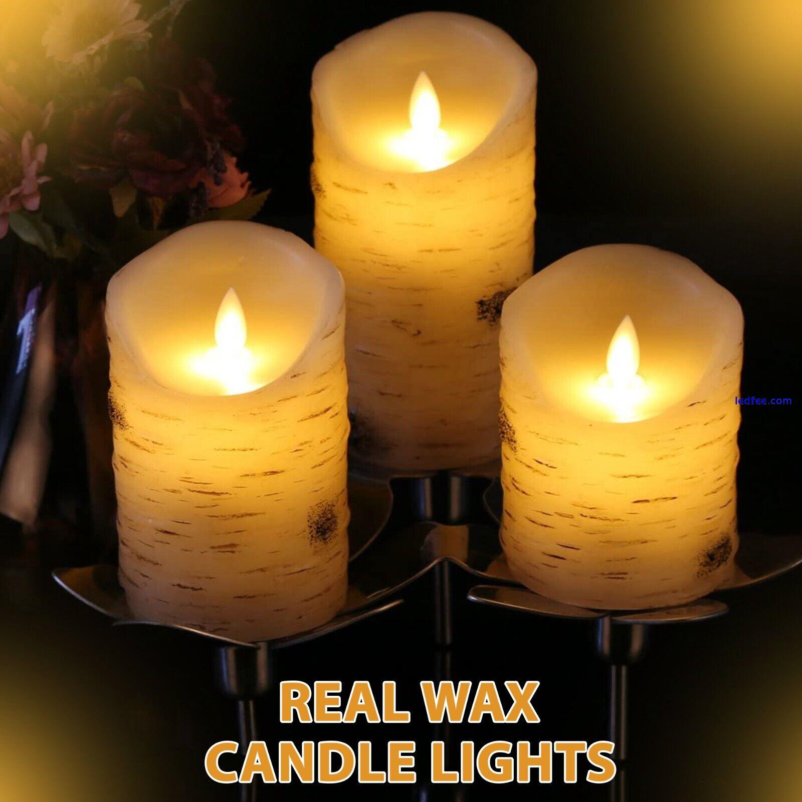 3 Set Flickering LED Candles Real Wax Battery Powered Lights Remote Control Lamp 2 