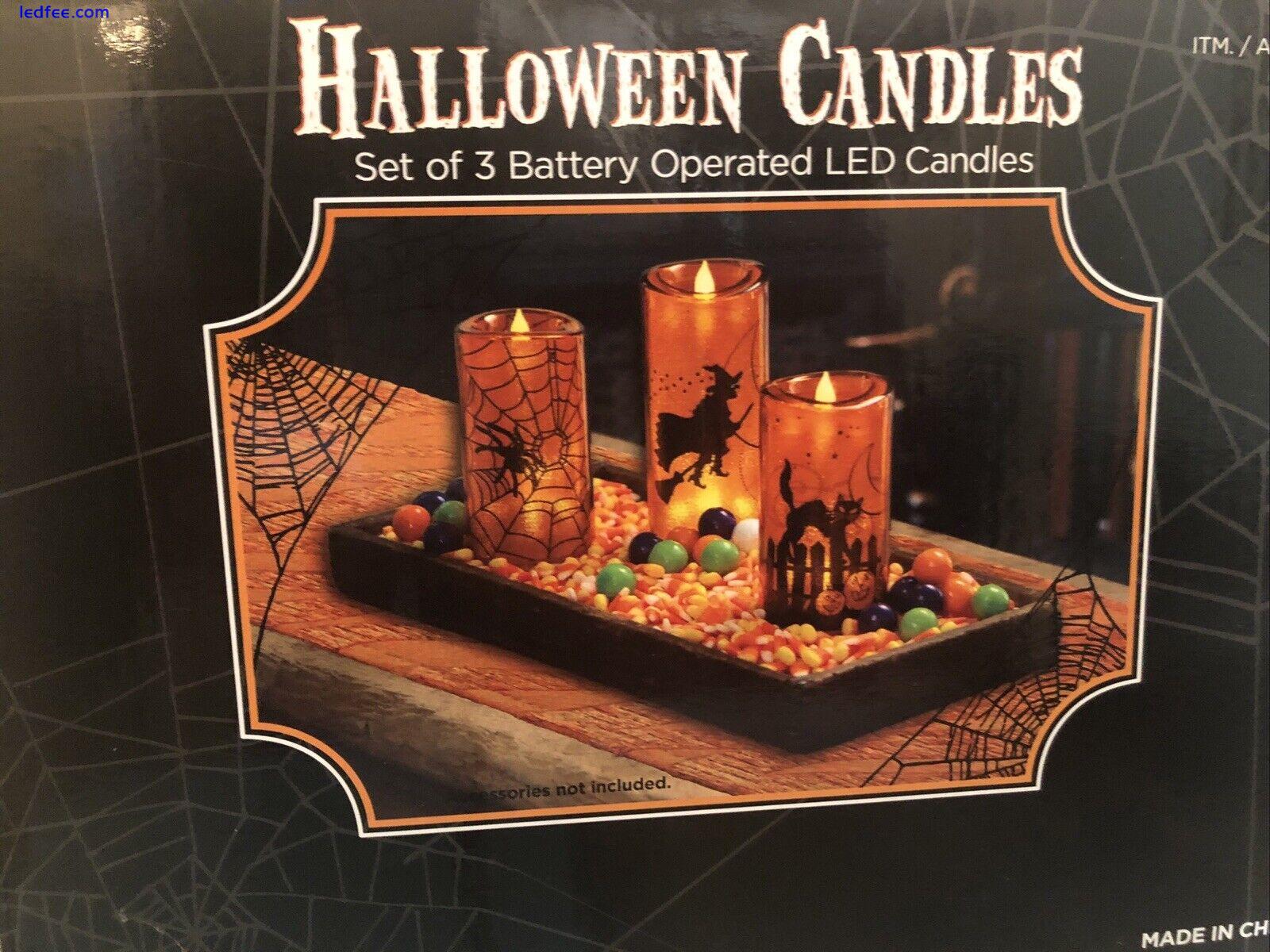 New Halloween Orange Flameless LED Set of 3 Pack Candles Battery Operated Light 1 
