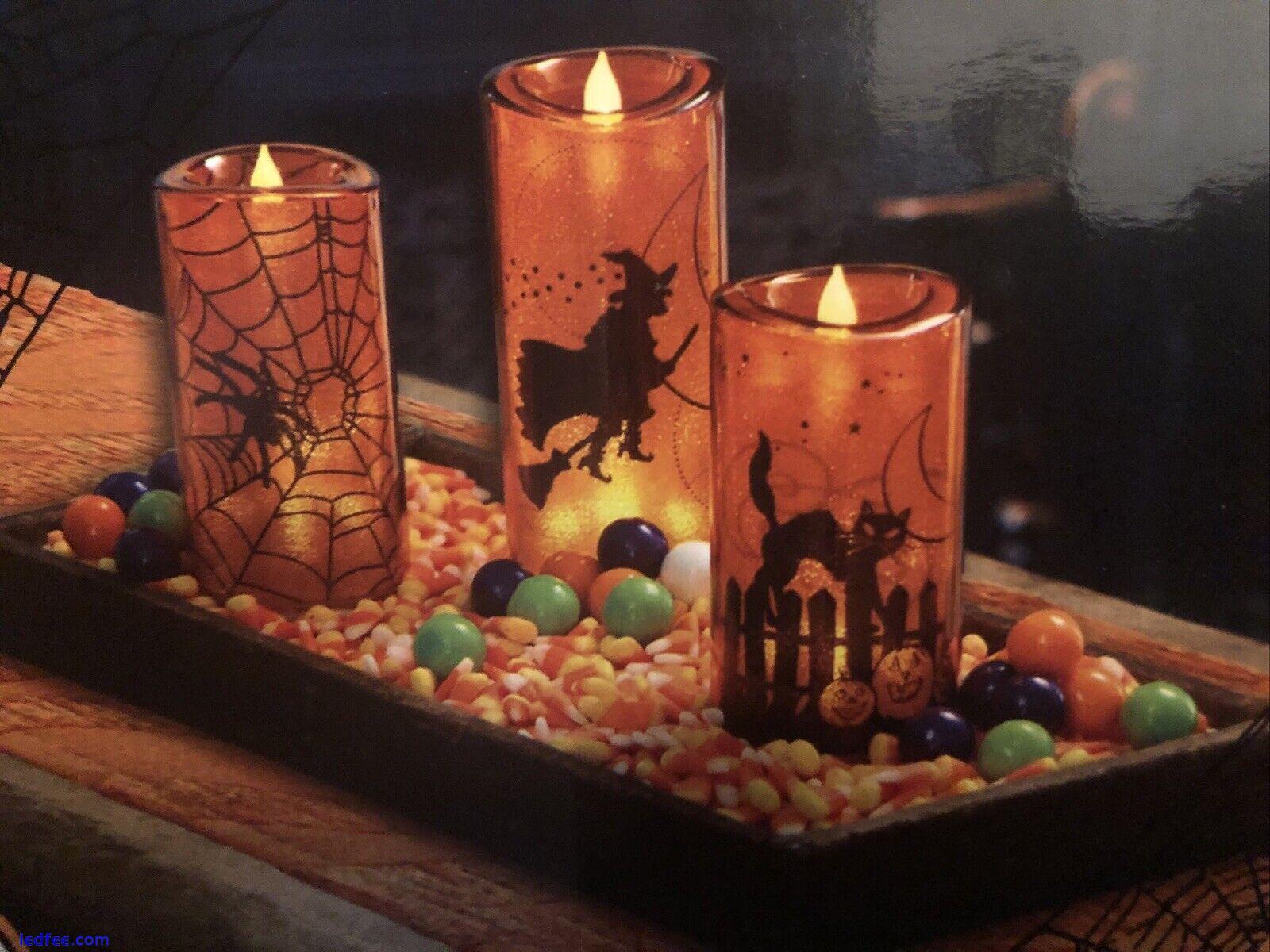 New Halloween Orange Flameless LED Set of 3 Pack Candles Battery Operated Light 0 