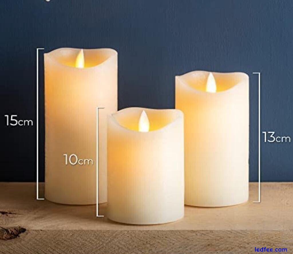 Flameless LED Candles Flickering Flame Real Wax Cream Set Of 3 Christow 2 