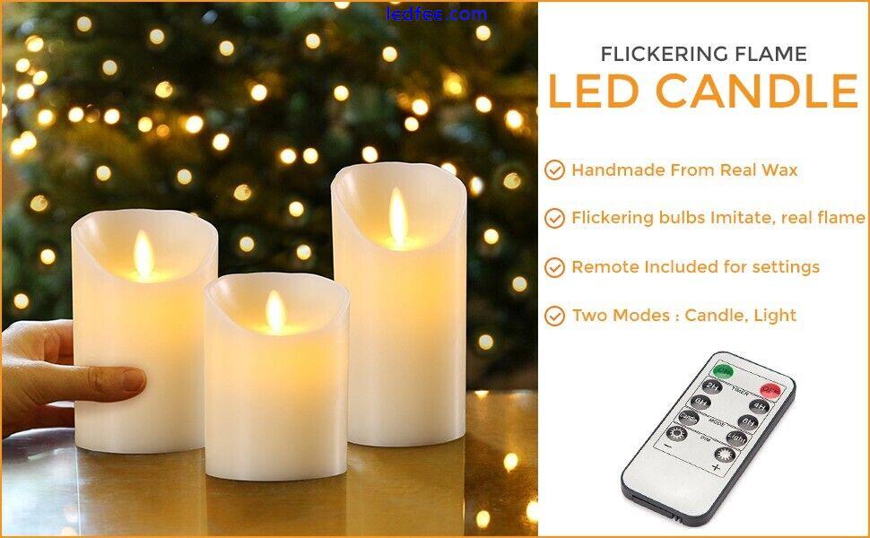 3PC Candle Flameless LED Real Wax Lights White Candles Home Remote Light 3 