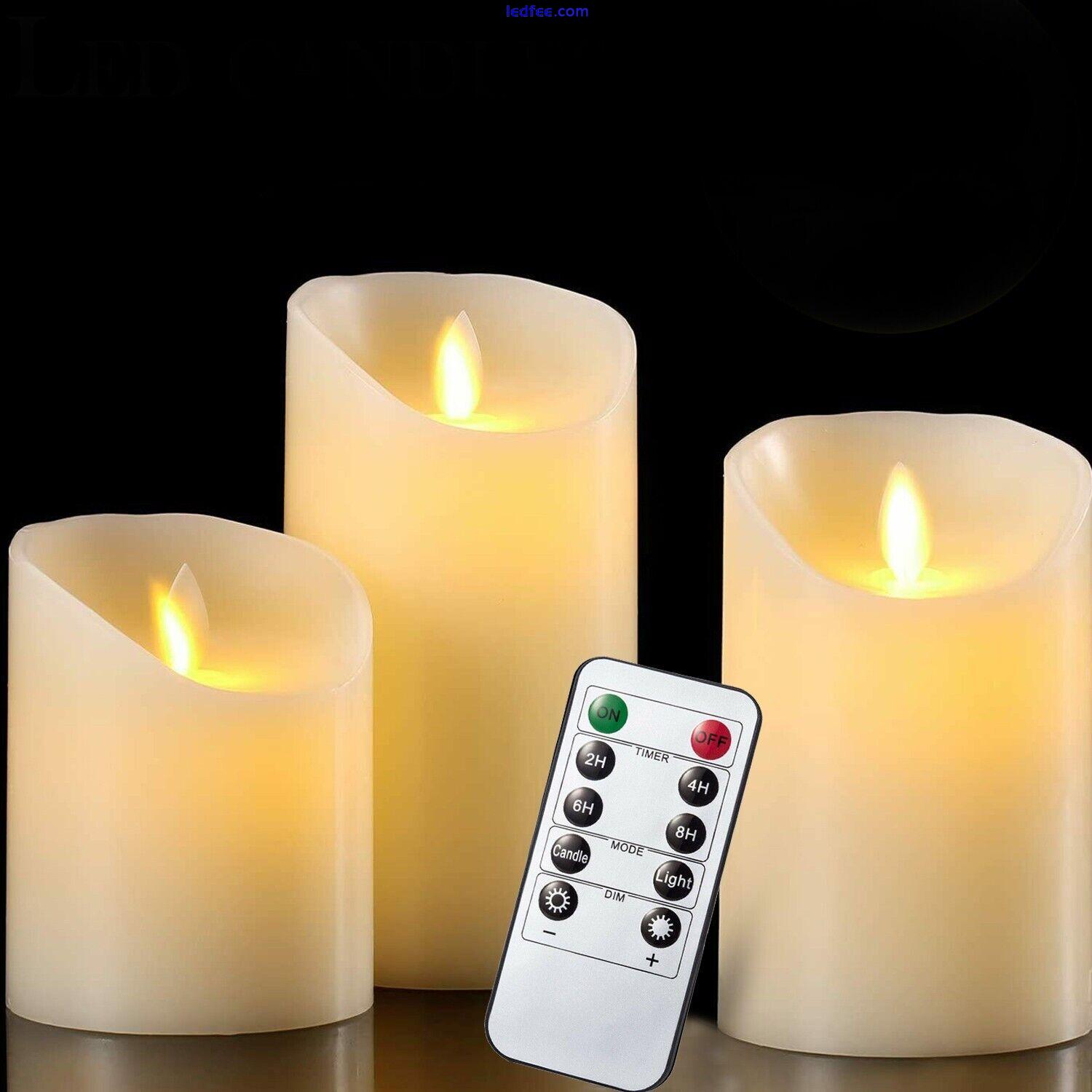3PC Candle Flameless LED Real Wax Lights White Candles Home Remote Light 4 