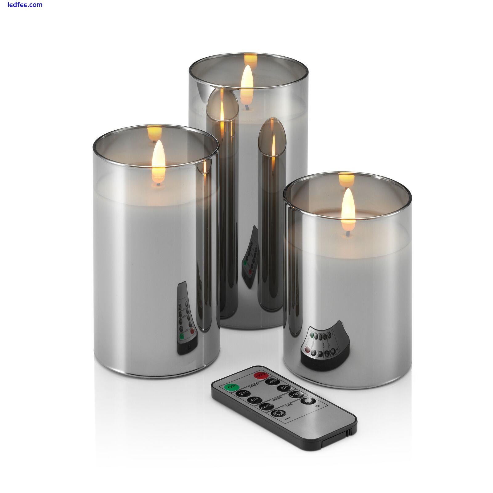 Auraglow LED Flameless Candles Battery Remote Control Grey Glass Real Wax 3 Pack 3 