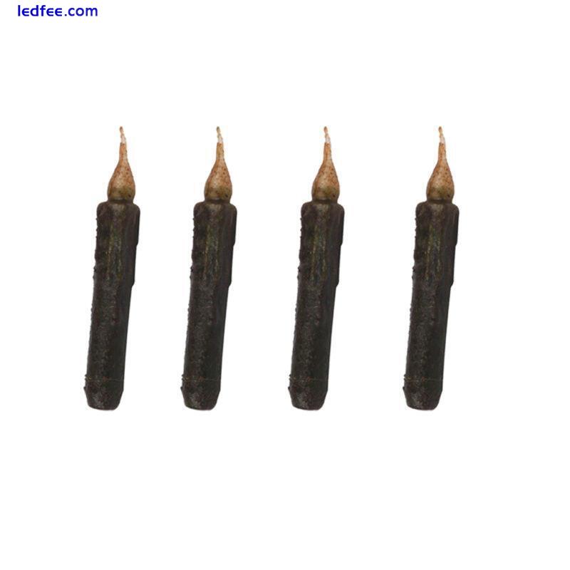 Set of 4 Vintage Black Wax LED Taper Candles Flameless Pillar 170mm 3 