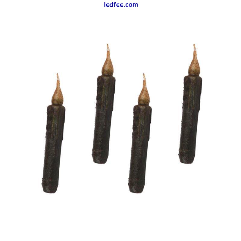 Set of 4 Vintage Black Wax LED Taper Candles Flameless Pillar 170mm 1 