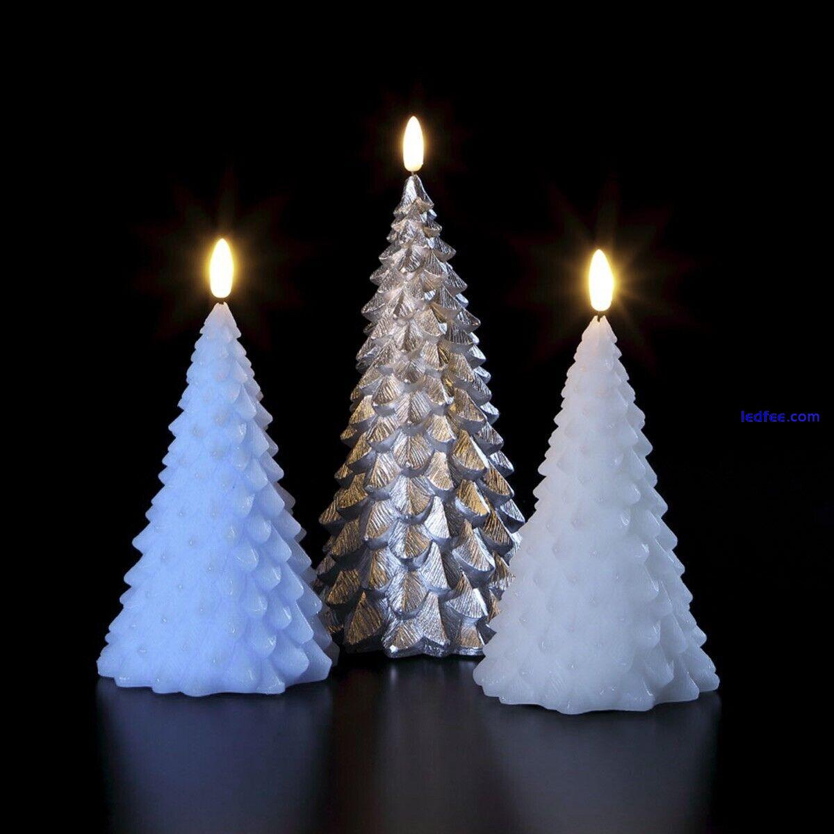 3 PACK | Icy Christmas Tree LED Battery Real Wax Light Up Flickering Candles 1 