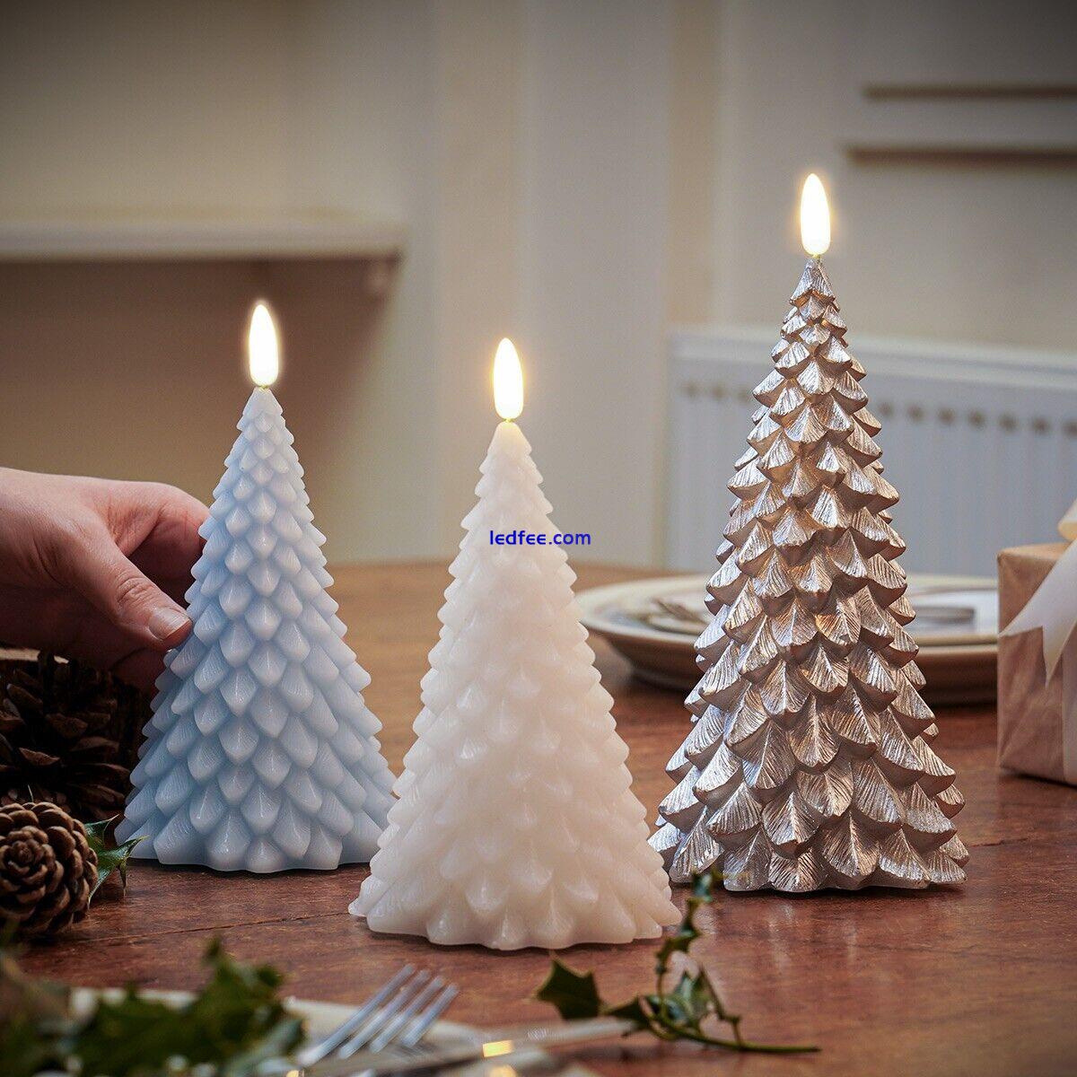 3 PACK | Icy Christmas Tree LED Battery Real Wax Light Up Flickering Candles 0 