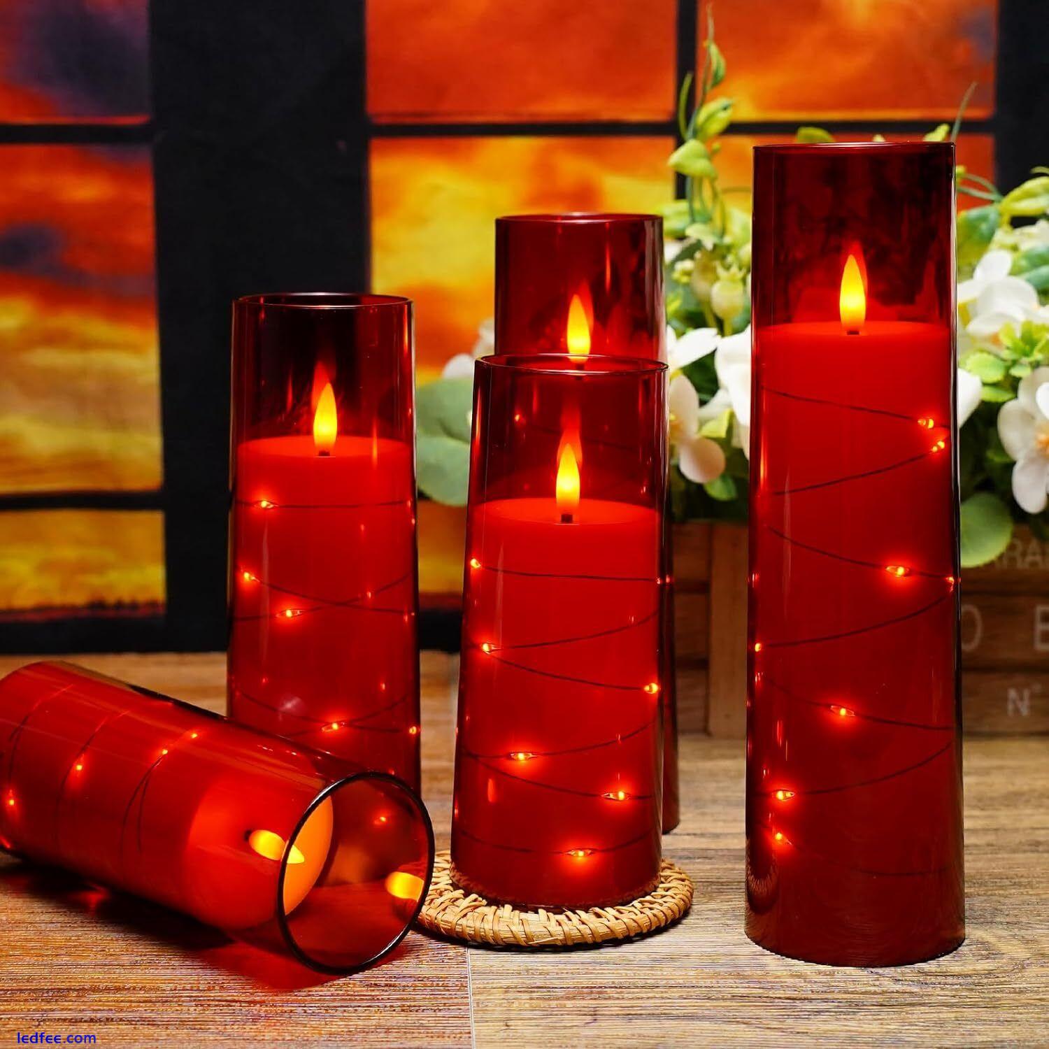 Flameless LED Candles with Timer 5 Pc Decoration Red Acrylic Battery Operated 1 