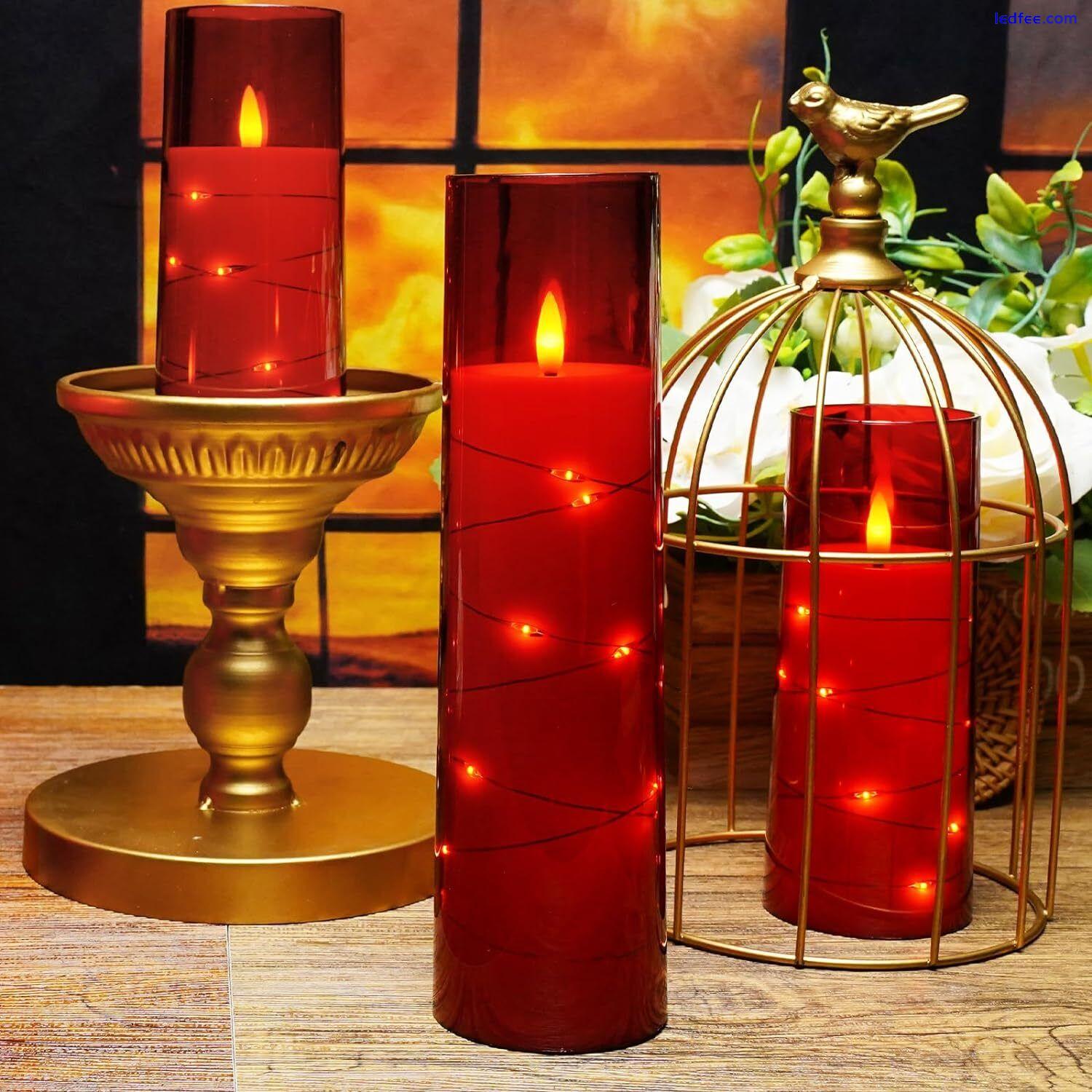 Flameless LED Candles with Timer 5 Pc Decoration Red Acrylic Battery Operated 2 