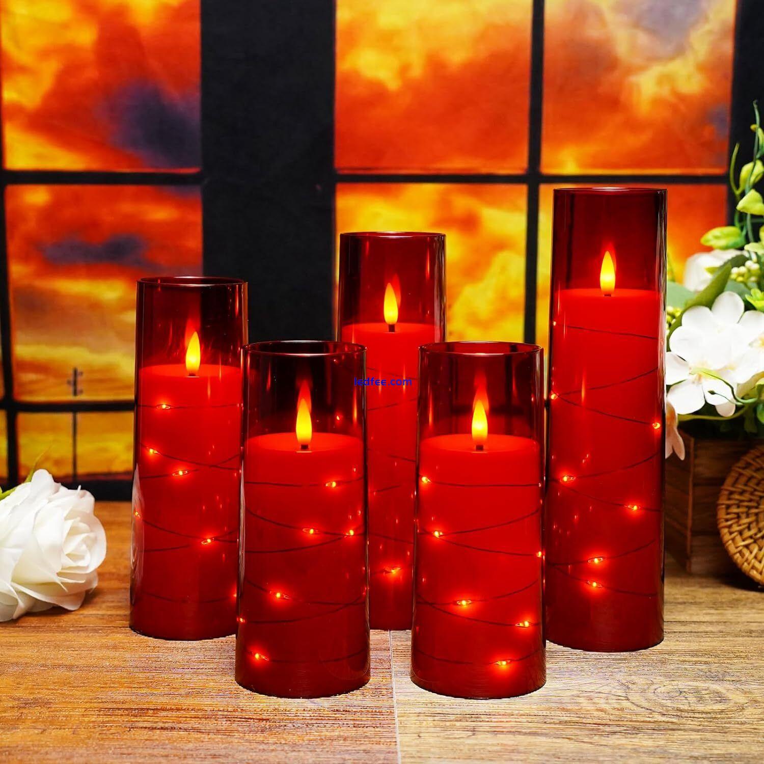 Flameless LED Candles with Timer 5 Pc Decoration Red Acrylic Battery Operated 4 