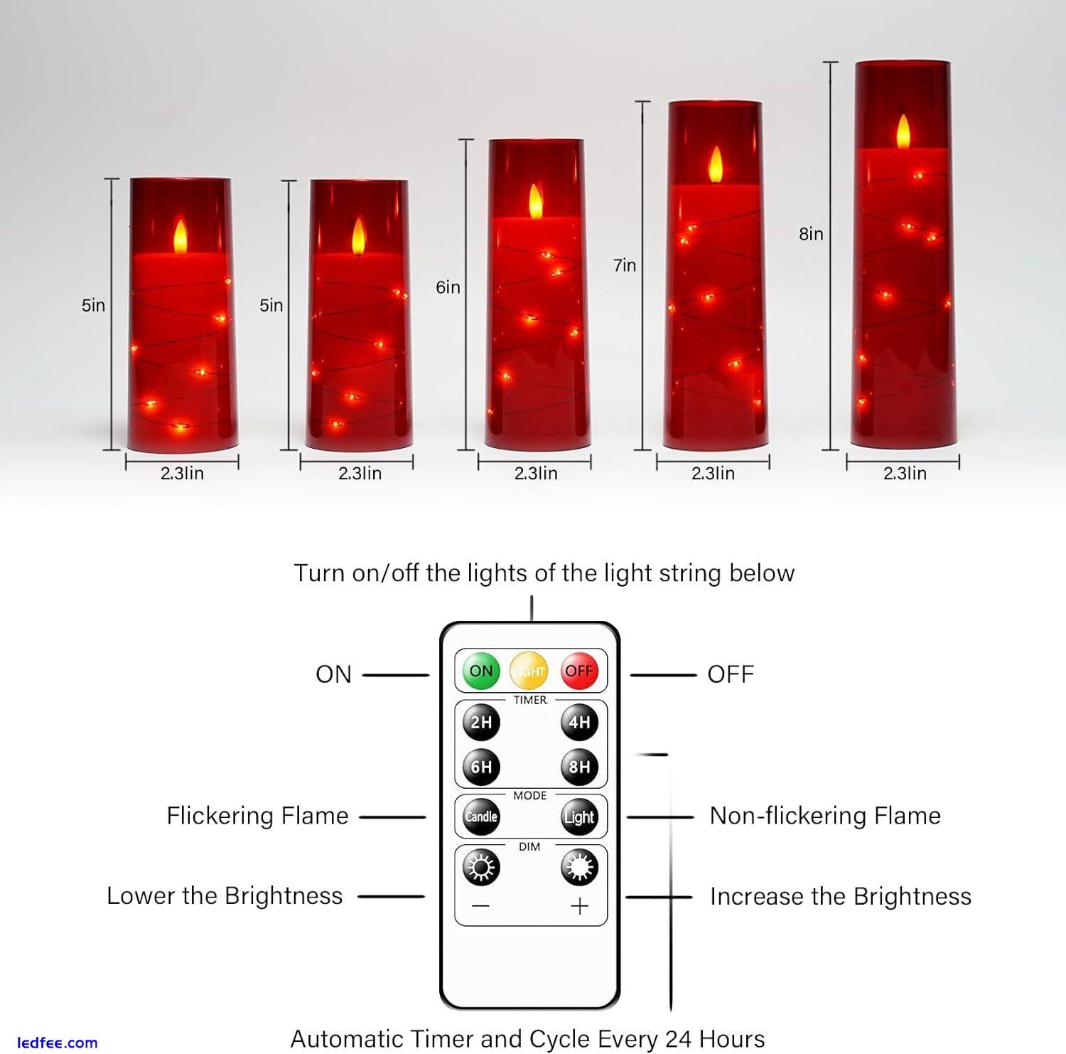 Flameless LED Candles with Timer 5 Pc Decoration Red Acrylic Battery Operated 3 