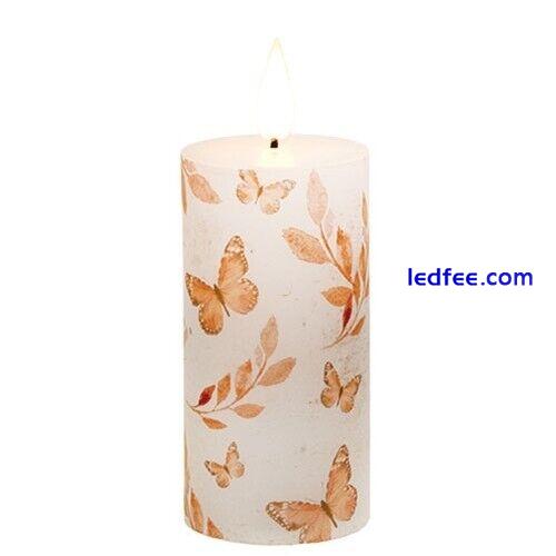 New ... Butterflies and Leaves TIMER LED Candle Pillar with Faux Flame 2